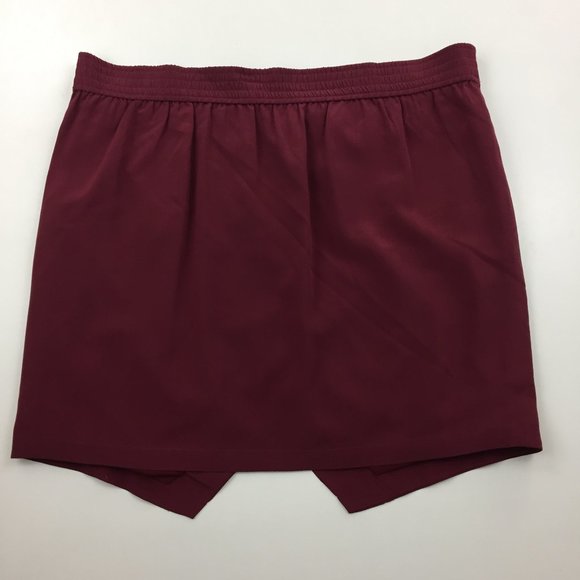 MADEWELL Berry 100% Silk High Low Hem Front Overlay Pull On Skirt - Picture 7 of 8